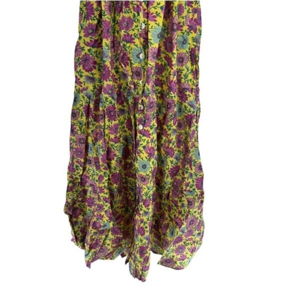 Banjanan NWT Poppy Puff Sleeve Daisy Floral Maxi Dress Size XS Yellow Purple - Picture 6 of 11